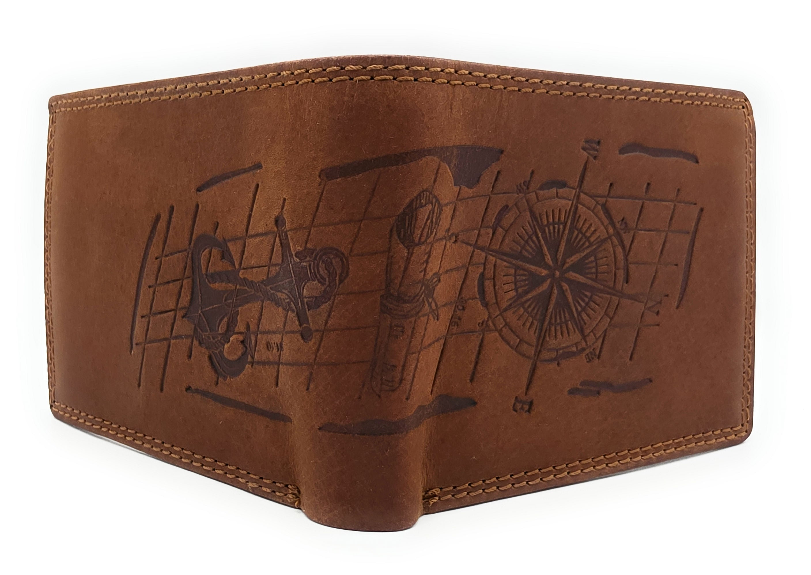 Lemasi Herren Geldbörse | Hunterleder Portemonnaie mit maritimem Design, Anker & Kompass