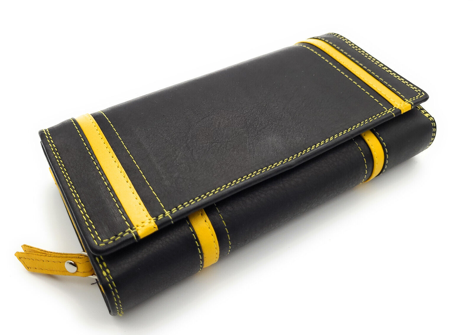 Jockey Club XL echt Leder Damen Geldbörse Portemonnaie 16 Kartenfächer mit RFID Schutz Fach für Smartphones schwarz gelb
