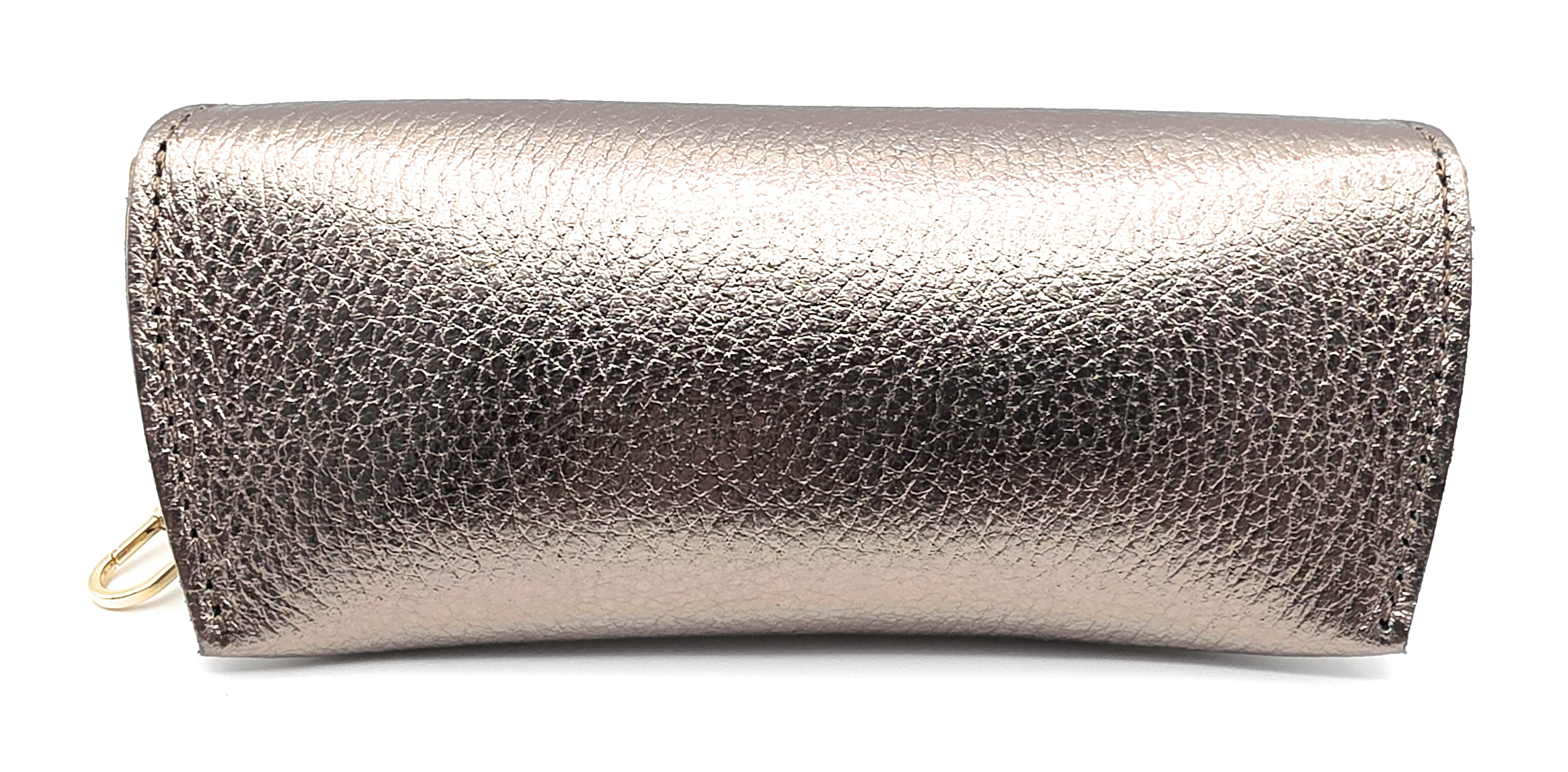 Brillenetui aus echtem Leder mit Magnetverschluss und Karabinerkette – Made in Italy bronze