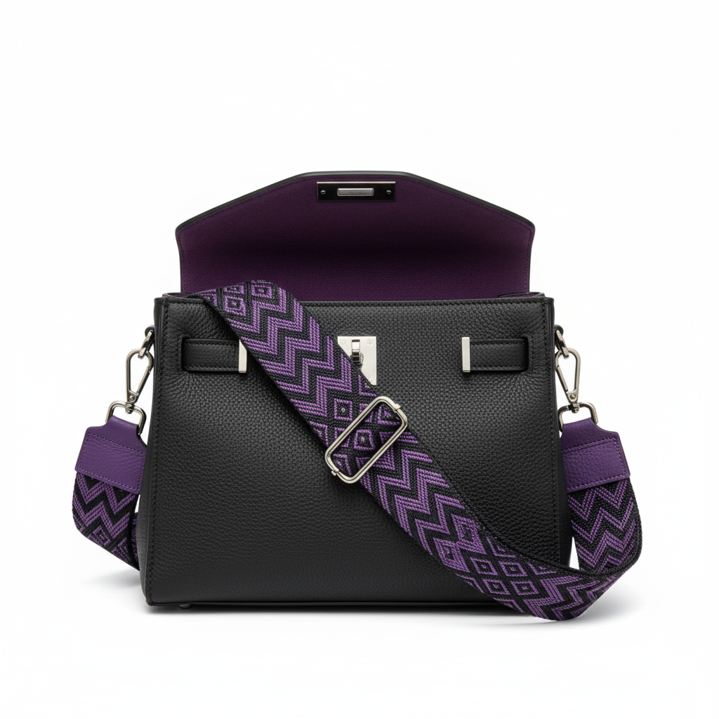 Ersatz Taschengurt Schultergurt Tragegurt Schulterriemen 5cm made in Italy schwarz lila Echtleder Enden