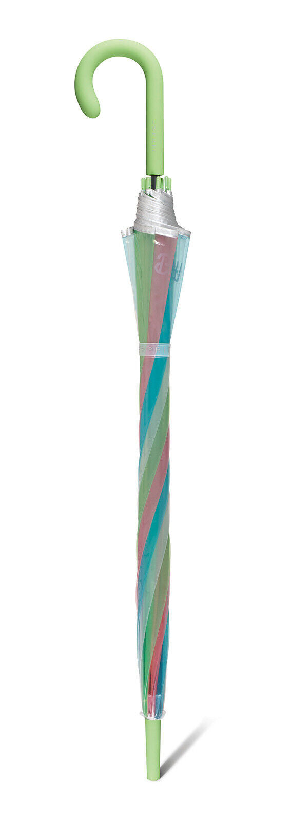 Esprit Automatik Regenschirm Glockenschirm durchsichtig transparent rainbow grün