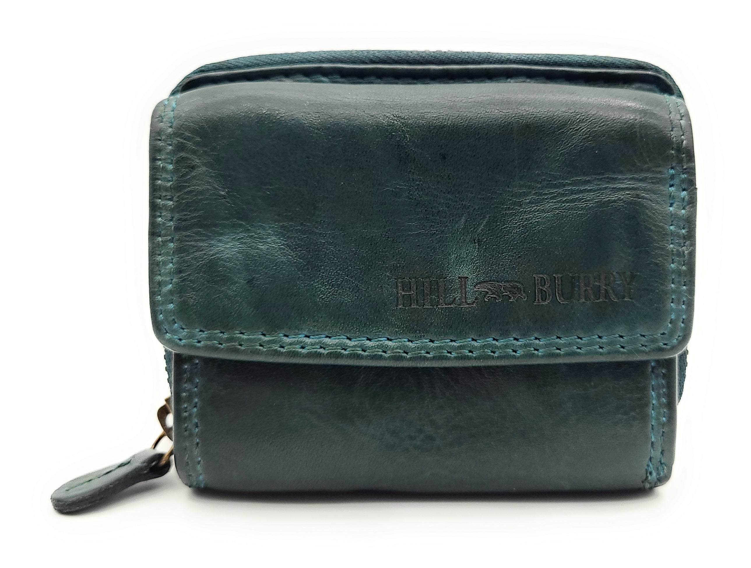 Hill Burry echt Leder Damen Mini Geldbörse Portemonnaie RFID Schutz Waschleder petrol