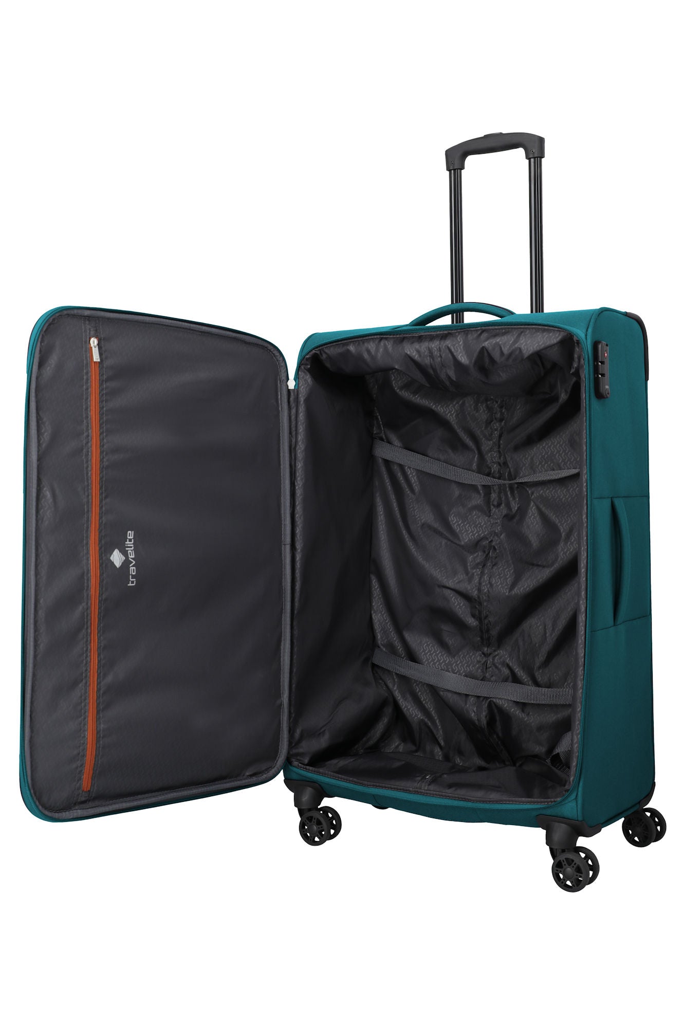 Travelite Priego Trolley L 77 cm – Großer Reisekoffer mit 4 Rollen & 90 L Volumen petrol