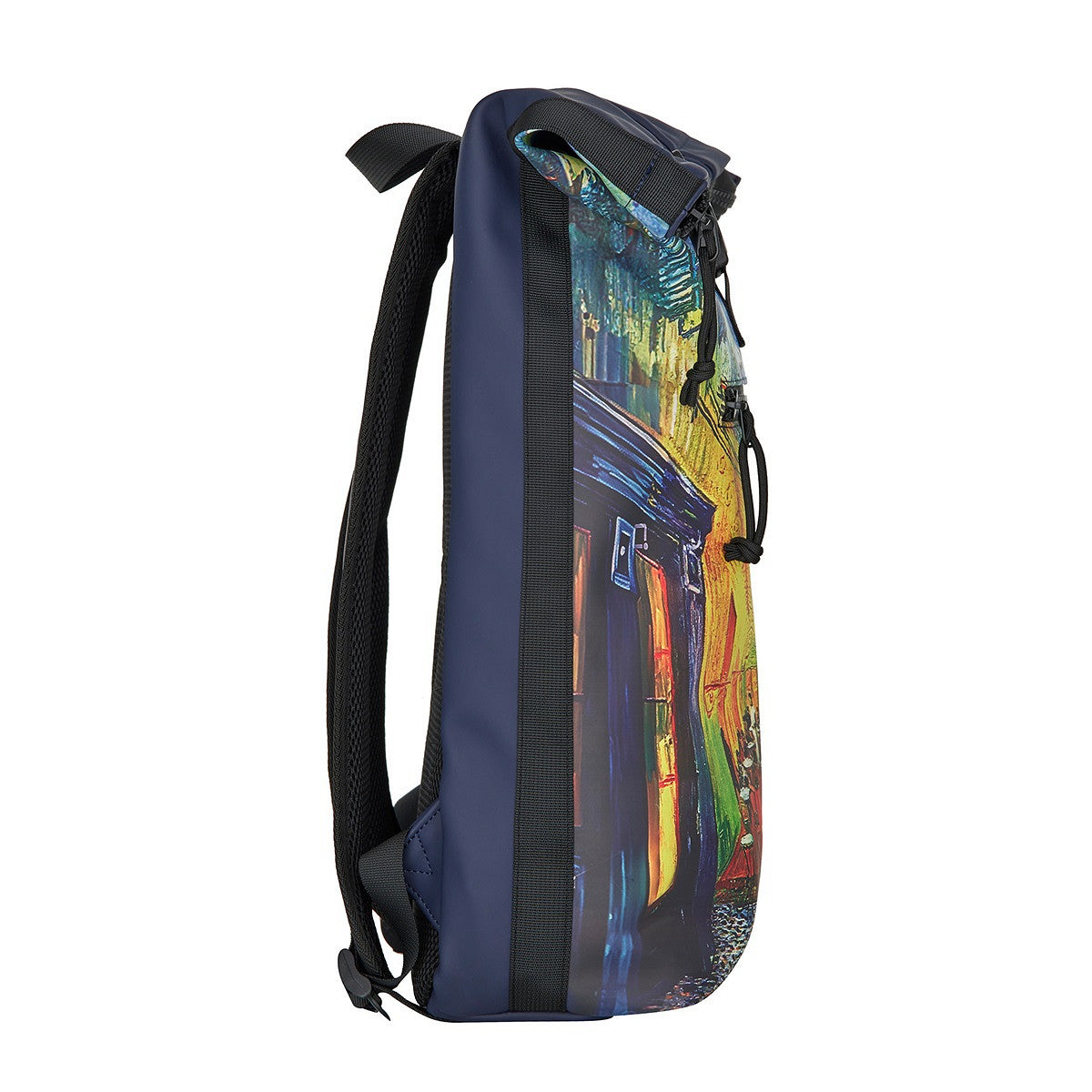 New Rebels Rucksack New York – Stylischer Rolltop mit Kunstmotiv Van Gogh Caféterrasse am Abend, wasserabweisend & praktisch