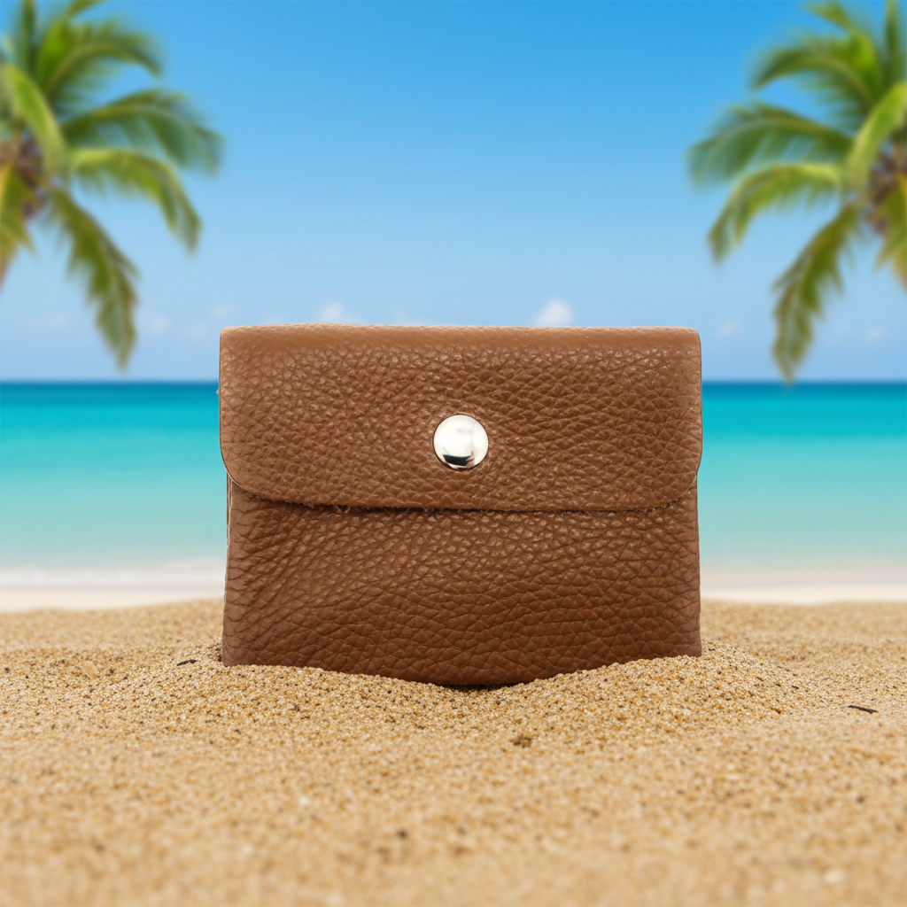 Mini Geldbörse aus echtem Rindleder – kompaktes Leder Portemonnaie Made in Italy kastanien-braun