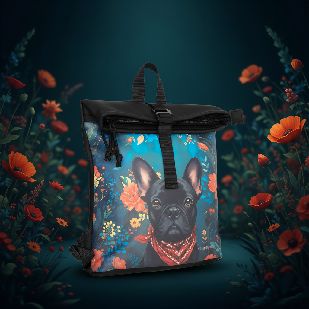 New Rebels Rolltop Cityrucksack Los Angeles – Stylischer Rolltop Rucksack mit Bulldogge - Design, Wasserabweisend & Praktisch