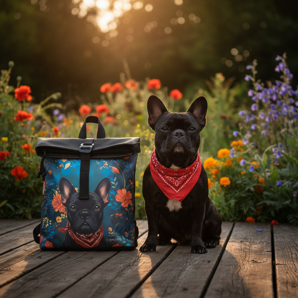 New Rebels Rolltop Cityrucksack Los Angeles – Stylischer Rolltop Rucksack mit Bulldogge - Design, Wasserabweisend & Praktisch