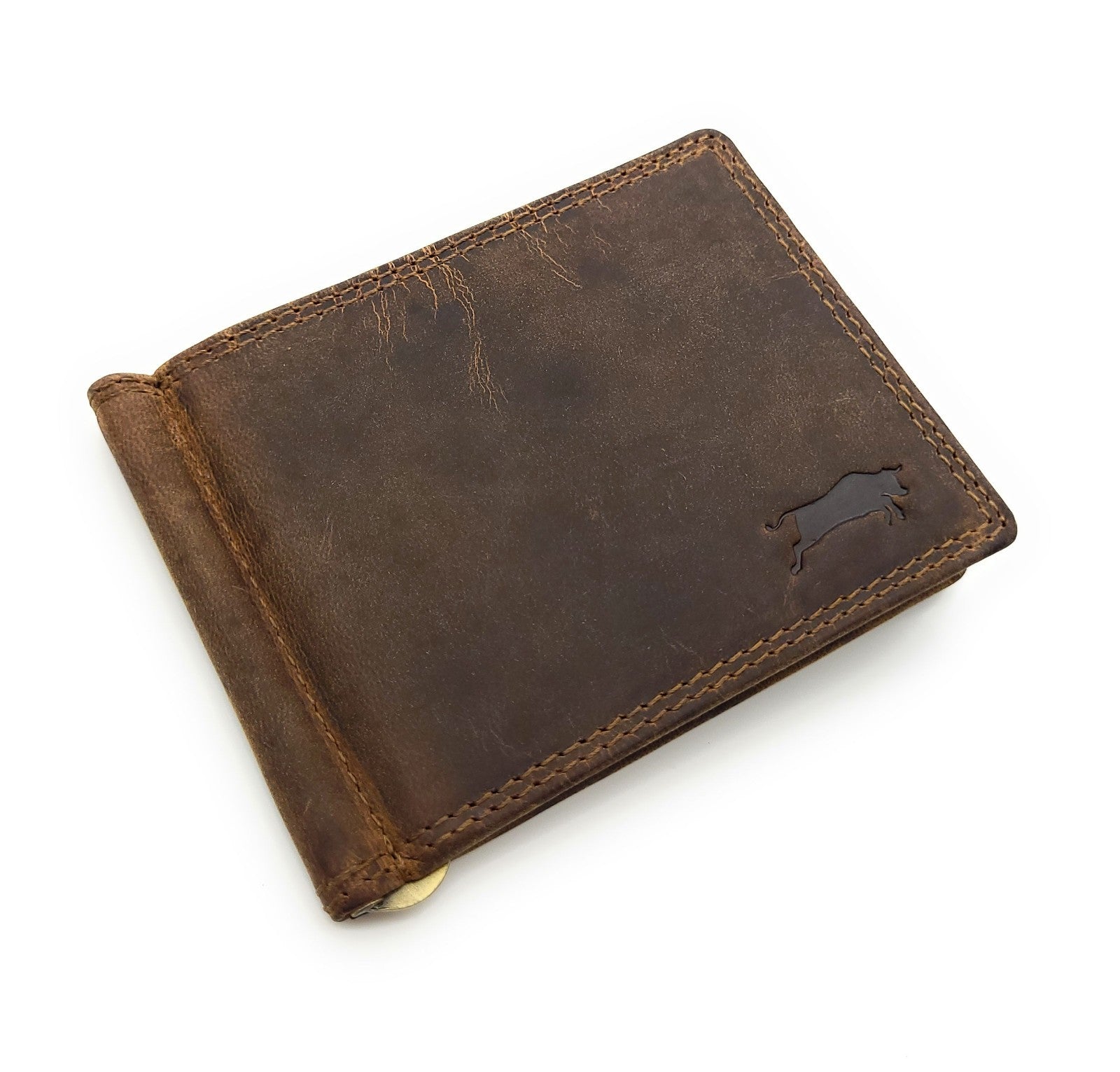 Ven Tomy Dollarclip aus Hunterleder – elegante Geldbörse & Geldklammer mit 6 Kartenfächern und Reißverschlussfach für Münzen – Slim Wallet Herren