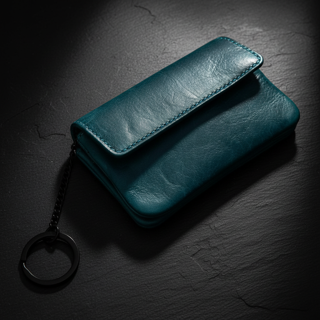 Jockey Club echt Leder Mikro Geldbörse Schlüsseletui gewachstes Rindleder petrol