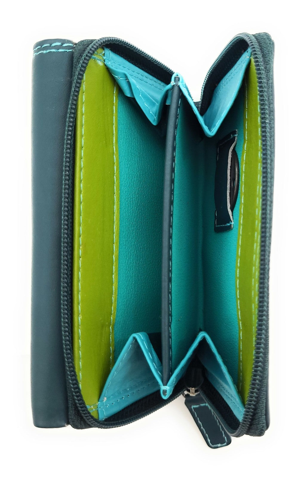 Jockey Club Rio Piccolino Damen Mini Geldbörse Leder RFID-Schutz Münzfach tropische Farben petrol / bunt