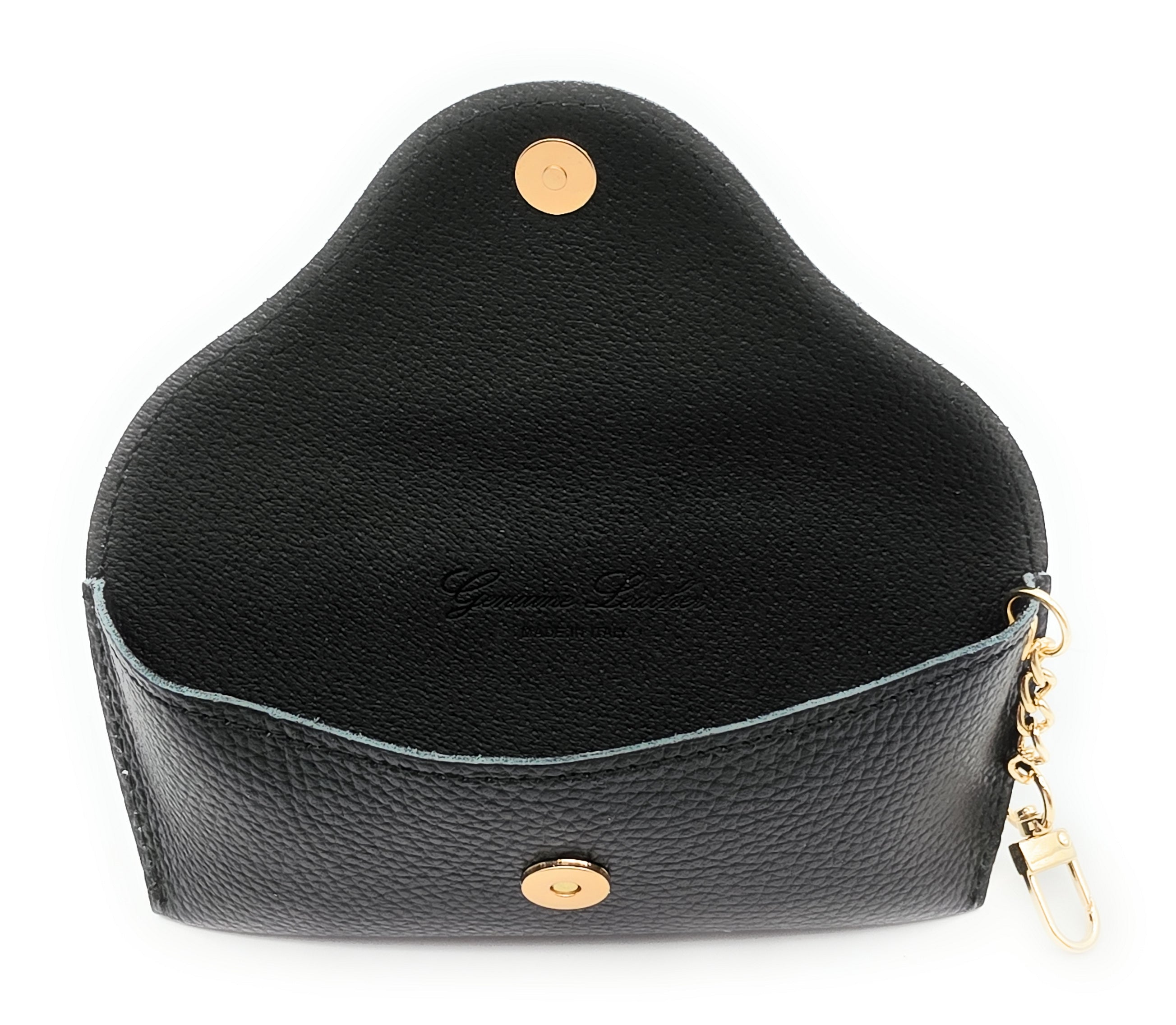 Brillenetui aus echtem Leder mit Magnetverschluss und Karabinerkette – Made in Italy schwarz