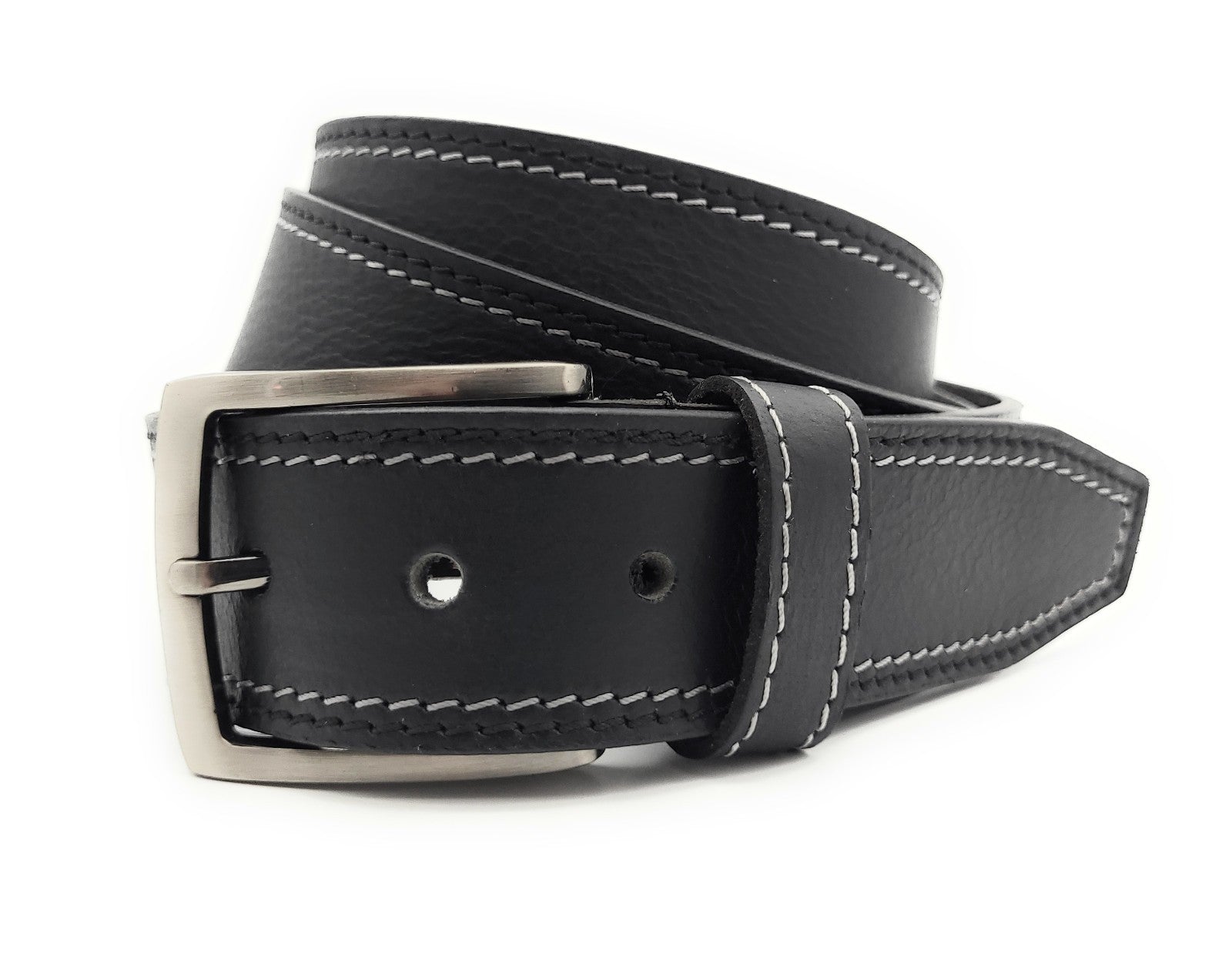 Büffelvollleder Gürtel Schwarz 40mm - Unisex Ledergürtel mit Kontrastnaht kürzbar, verschiedene Längen