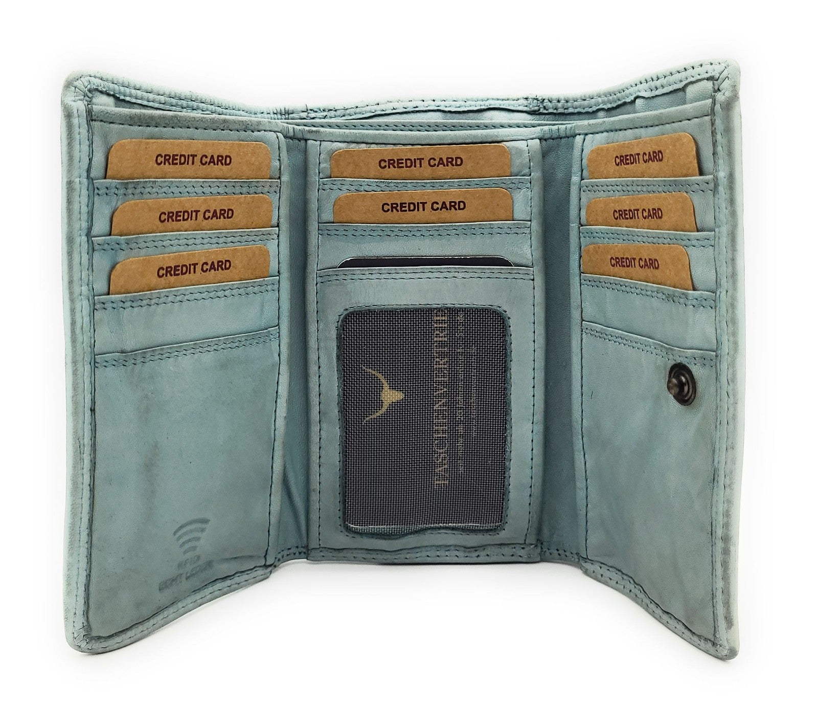 Hill Burry echt Leder Damen Geldbörse Portemonnaie mit RFID Schutz gewaschenes Rindleder hellblau