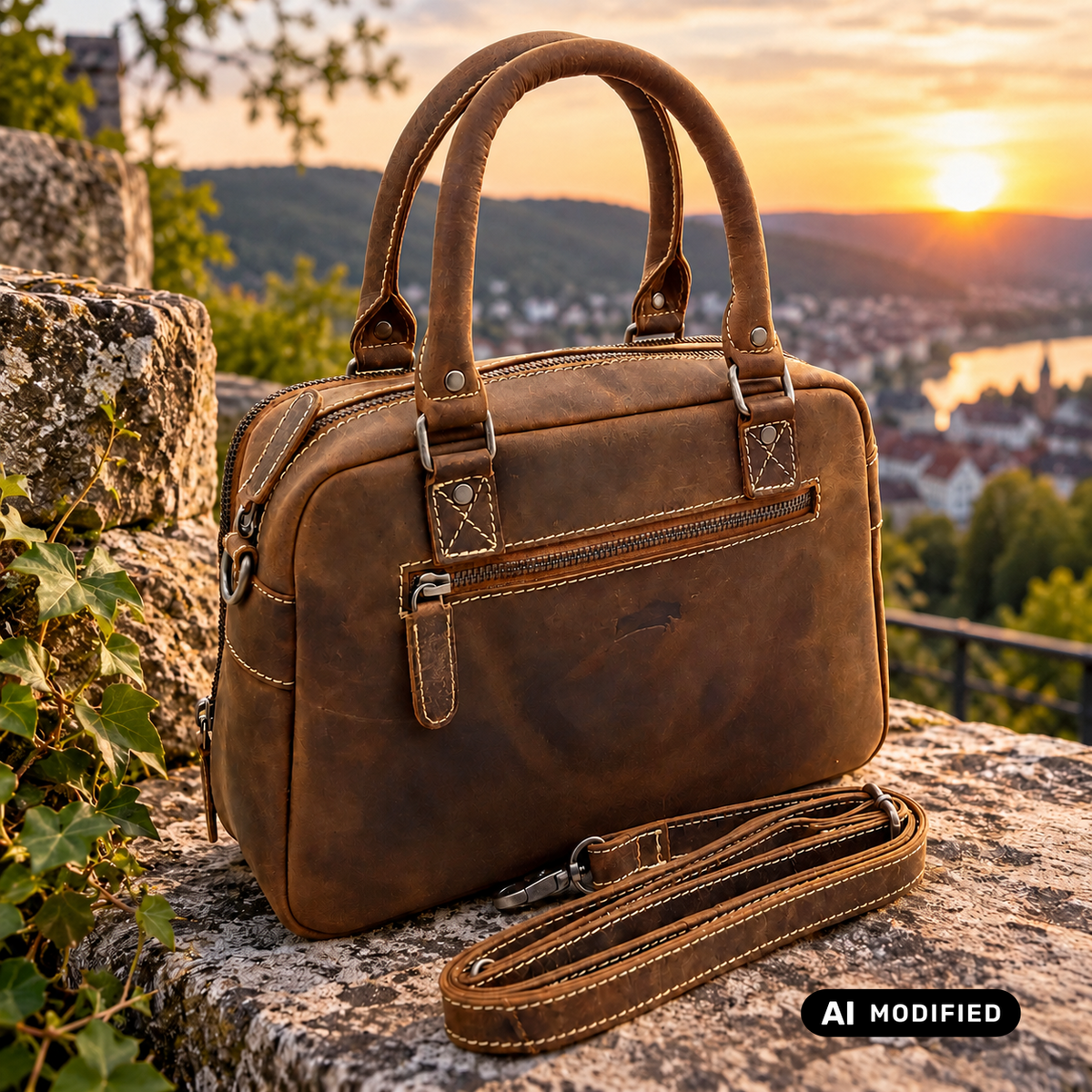 Ven Tomy Damen Handtasche Umhängetasche Schultertasche Büffelleder 30cm braun
