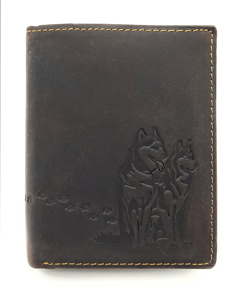 echt Leder Geldbörse Portemonnaie Huskies Husky Hunde mit RFID NFC Schutz braun