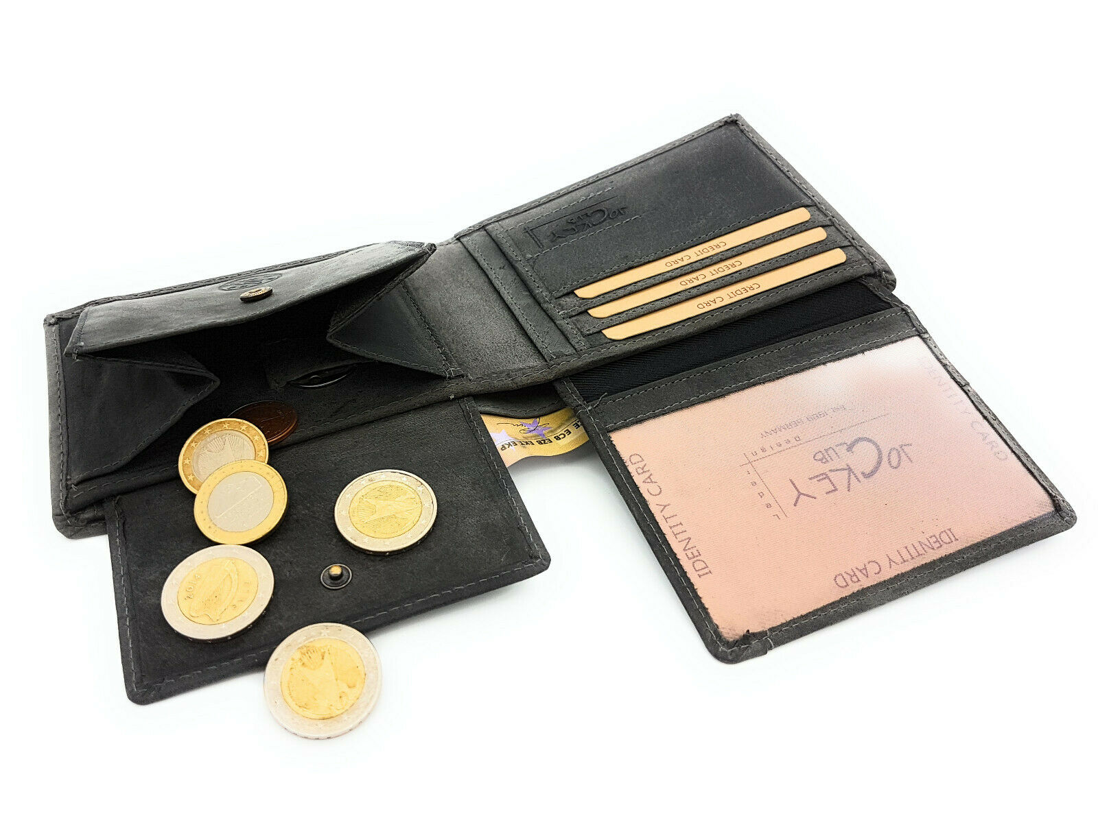 Jockey Club echt Leder Geldbörse Geldbeutel Portemonnaie Motor Motorblock + 50cm Kette mit RFID Schutz grau