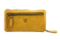 Jockey Club echt Leder Reißverschluss Geldbörse Portemonnaie Vintage Shabby Chic Used Look curry