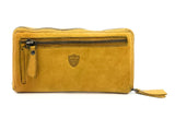 Jockey Club echt Leder Reißverschluss Geldbörse Portemonnaie Vintage Shabby Chic Used Look curry