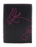 Jockey Club echt Leder Damen Geldbörse mit Stickerei Schmetterling + RFID Schutz pink berry