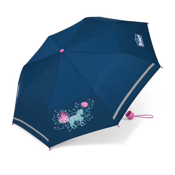 Scout Girls Kinder Regenschirm Taschenschirm mit Reflektionsstreifen Dreamworld Pferd & Blumen