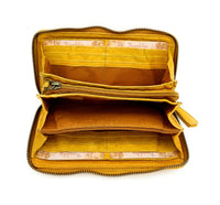Jockey Club echt Leder Reißverschluss Geldbörse Portemonnaie Vintage Shabby Chic Used Look curry