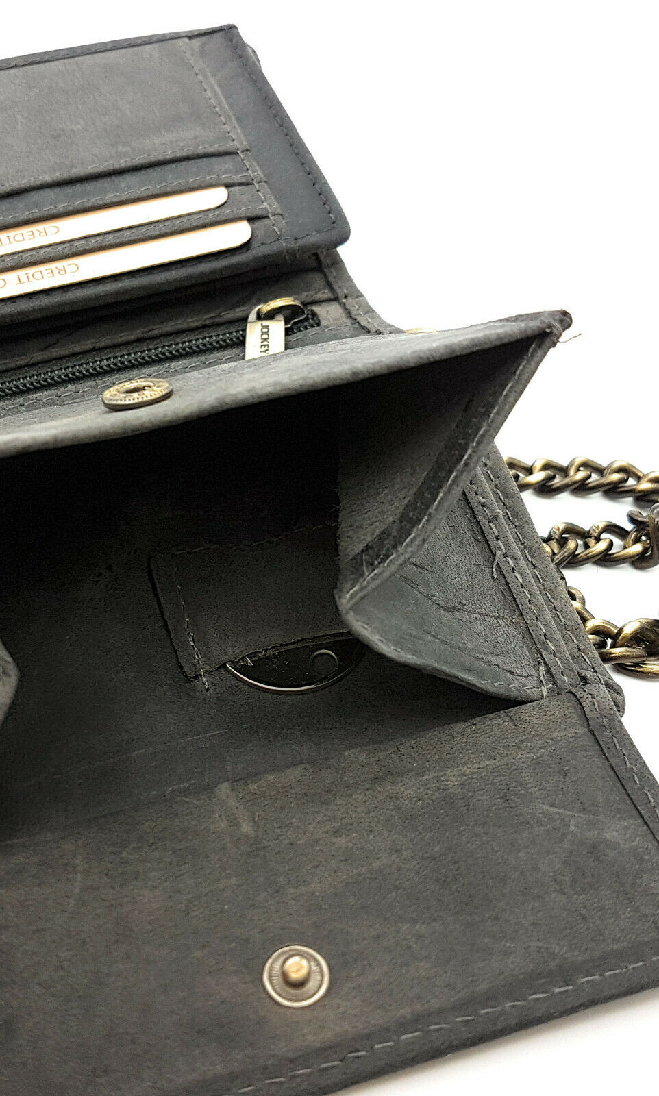 Jockey Club echt Leder Biker Geldbörse Geldbeutel Portemonnaie + 50cm Kette Motor Motorblock mit RFID Schutz grau