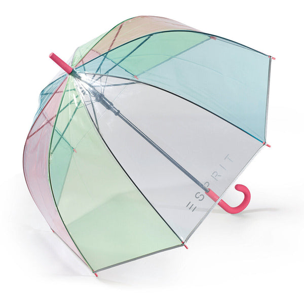 Esprit Automatik Regenschirm Glockenschirm durchsichtig transparent rainbow rosé rot