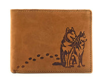 Jockey Club echt Leder Geldbörse Portemonnaie Huskies Husky Hunde mit RFID NFC Schutz cognac braun