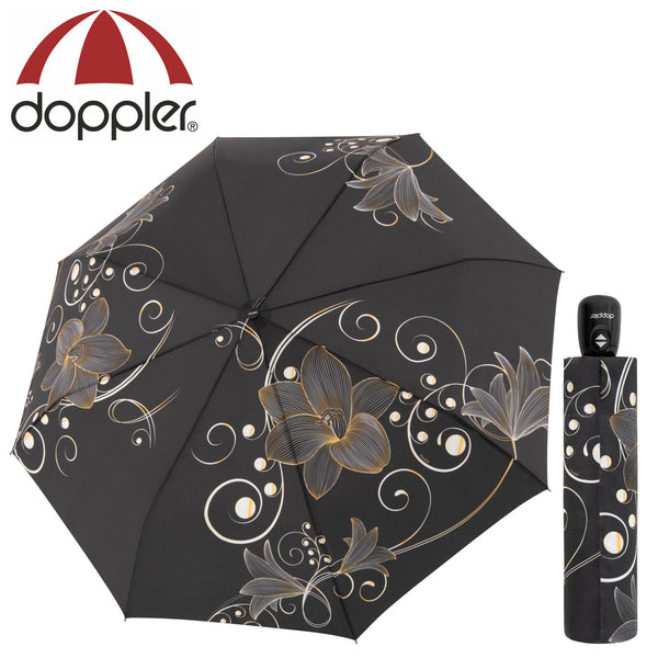 doppler Regenschirm Taschenschirm Auf Zu Automatik Golden Flower Satin