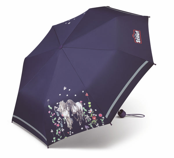 Scout Kinder Regenschirm mit Reflektionsstreifen leicht Flower Horses Pferde