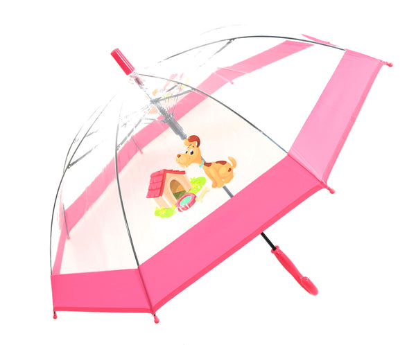 Kinder Automatik Schirm Regenschirm transparent durchsichtig Mädchen pink Hund