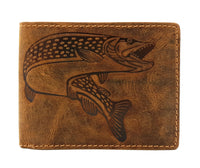 Jockey Club echt Leder Geldbörse Hunterleder Portemonnaie Geldbeutel Hecht Fisch Anglerbörse mit RFID Schutz