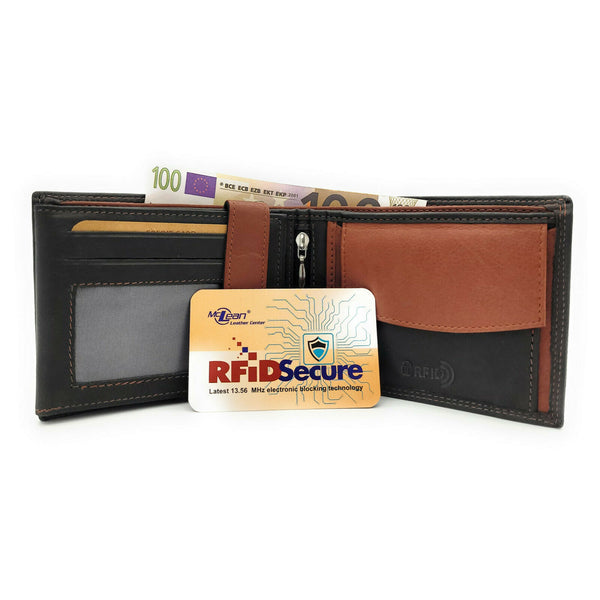 echt Leder Geldbörse Portemonnaie Geldbeutel RFID NFC Schutz schwarz braun