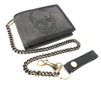 Jockey Club echt Leder Geldbörse Geldbeutel Portemonnaie Totenkopf Schädel + 50cm Kette mit RFID Schutz