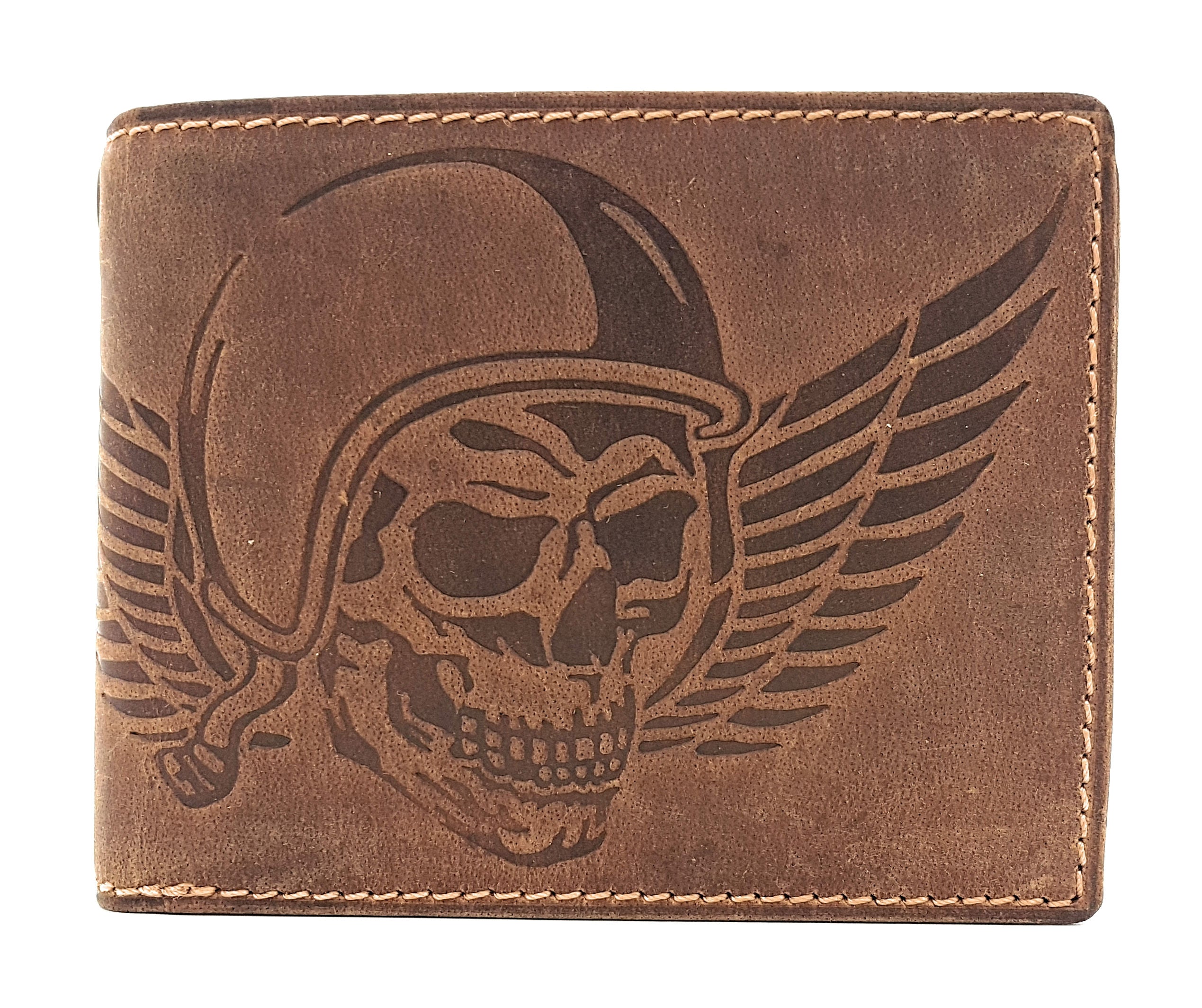 Jockey Club Biker Leder Geldbörse massive Fahrrad-Kette Hunterleder Portemonnaie Totenkopf mit RFID Schutz