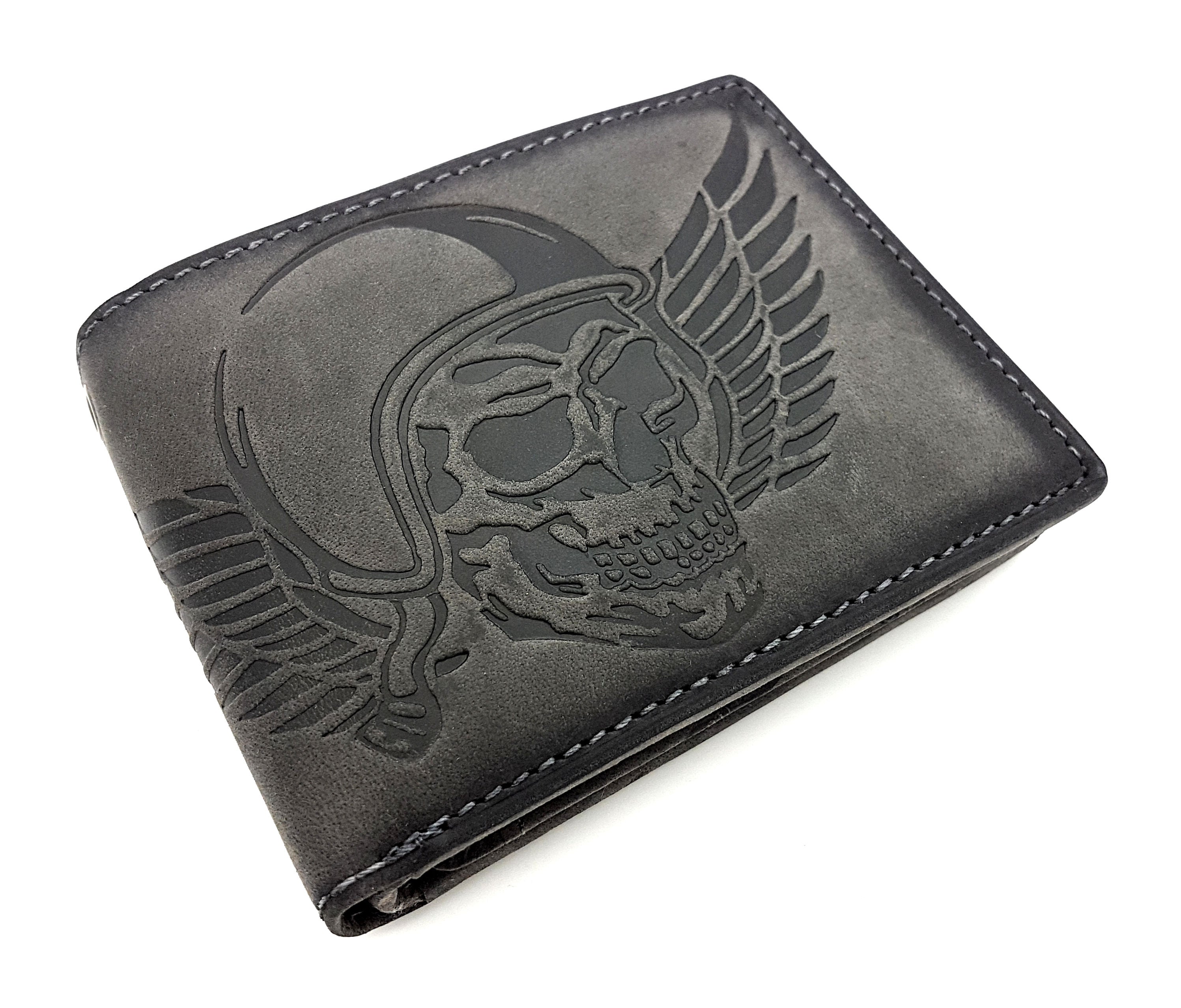 Jockey Club echt Leder Geldbörse Geldbeutel Hunterleder Portemonnaie Totenkopf Wing of Hell mit RFID Schutz