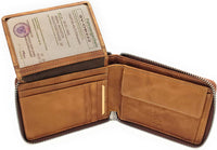 Sparwell echt Leder Canvas Reißverschluss Geldbörse Portemonnaie mit RFID Schutz