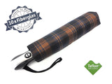 Premium Regenschirm Taschenschirm 10x Fiberglas Teflon Ausrüstung Doppel Automatik gewebte Karos braun