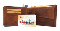 echt Büffel Voll-Leder Geldbörse Portemonnaie Geldbeutel RFID NFC Schutz antik braun