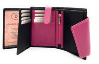 Jockey Club echt Leder Damen Geldbörse Portemonnaie Geldbeutel viele Fächer mit RFID Schutz schwarz pink