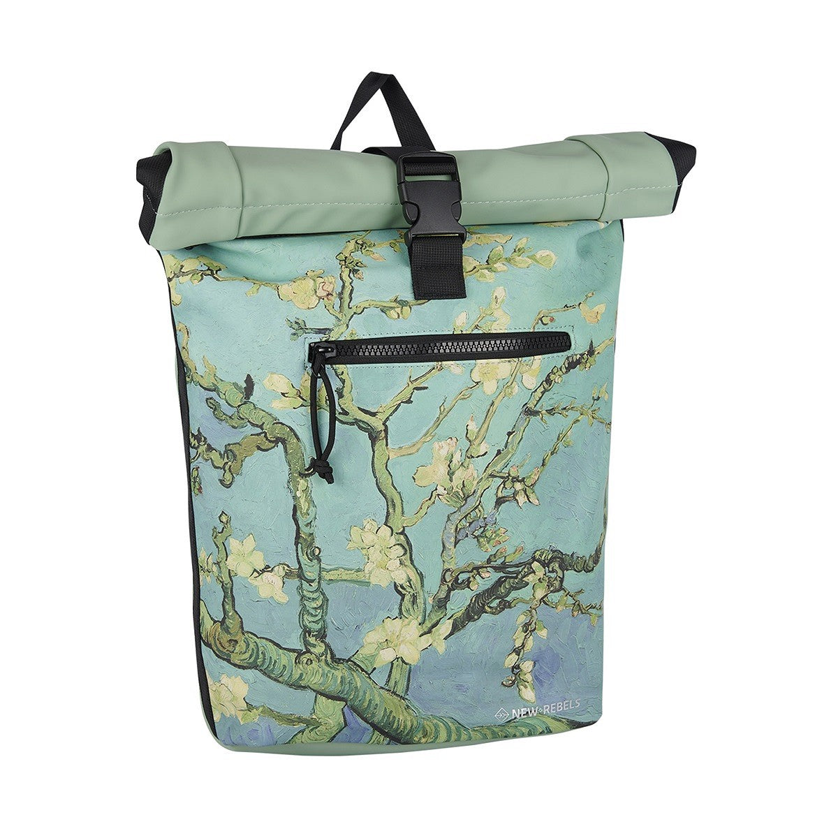 New Rebels Mart Art Roll Up Kurier Rucksack New York Almond Blossom, Mandelblüte, wasserabweisend, Laptopfach