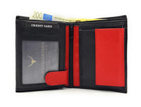 Lemasi Geldbörse Portemonnaie Geldbeutel aus Nappaleder 9 Kartenfächer schwarz rot