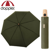 doppler nachhaltiger Regenschirm Nature Taschenschirm sturmsicher bis 100km/h recyceltes Polyester Holzgriff deep olive