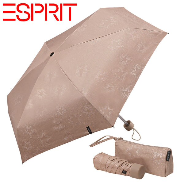 Esprit Regenschirm Taschenschirm Schirm Ultra Mini Pouch taupe gray metallic