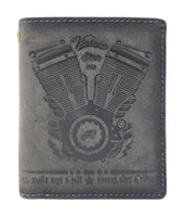 Jockey Club echt Leder Biker Geldbörse Geldbeutel Portemonnaie + 50cm Kette Motor Motorblock mit RFID Schutz grau