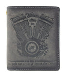 Jockey Club echt Leder Biker Geldbörse Geldbeutel Portemonnaie + 50cm Kette Motor Motorblock mit RFID Schutz grau