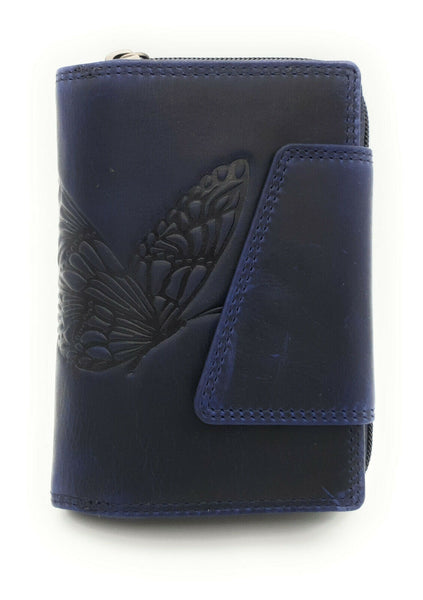 Jockey Club echt Leder Geldbörse Portemonnaie Geldbeutel Sauvage mit RFID Schutz Schmetterling blau