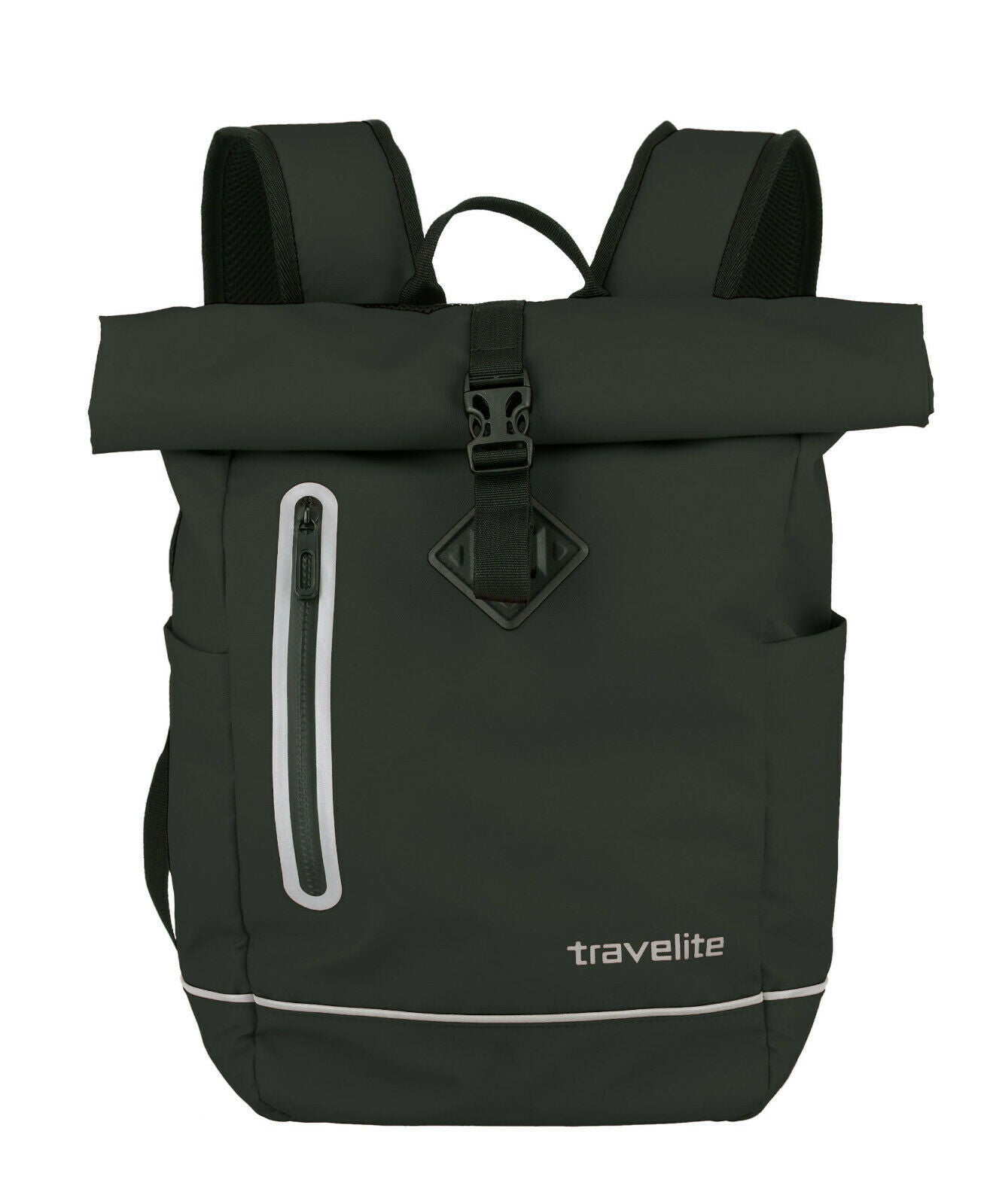 Travelite Rollup Fahrrad Rucksack Kurierrucksack Daypack aus wasserfester Plane mit Reflektoren schwarz