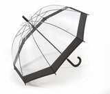 Happy Rain Regenschirm Stockschirm transparent durchsichtig mit schwarzem Rand Glockenschirm