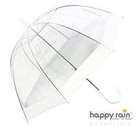 Happy Rain Regenschirm Stockschirm transparent durchsichtig weiß Hochzeit Glockenschirm